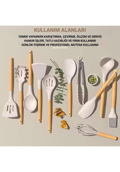 33 Parça Isıya Dayanıklı Yanmaz Yapışmaz Slikon Uçlu Ahşap Kepçe Seti Mutfak Seti Bpa İçermez Spatula Maşa F Diğer