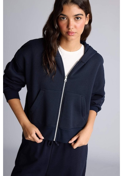 Defacto Regular Fıt Kapüşonlu Kalın Fermuarlı Lacivert Basic Sweatshirt I2412ax26aunv248 Lacivert-nv248