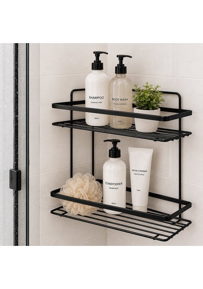 Leva House Lşo-2 Lamalı Metal Banyo Rafı - 2 Katlı Dikdörtgen Duşakabin Şampuanlığı Siyah- 12'li Paket Diğer