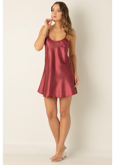 İnce Askılı Mini Saten Gecelik,eflatun Xl/2xl,9750570606295 Açık Bej - Beyaz