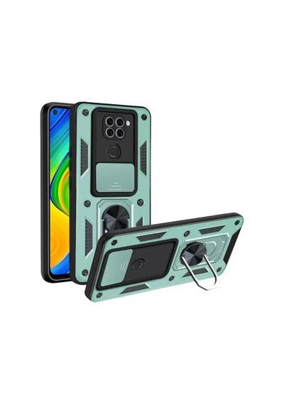 Newface Xiaomi Redmi Note 9 4g Kılıf Pars Lens Yüzüklü Silikon - Yeşil