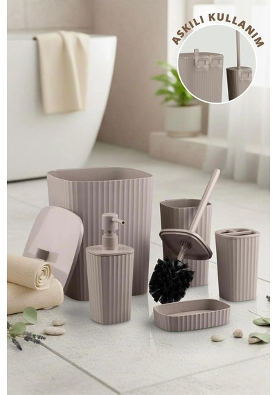 Safir Vizon Çizgili Banyo Seti 5 Parça Plastik