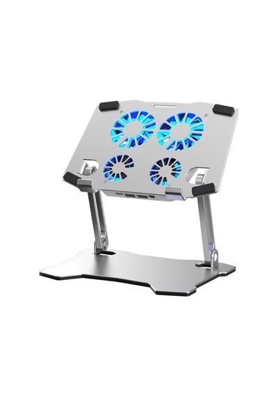 X16 Alüminyum Katlanabilir Laptop Soğutucu Stand 4 Fanlı Led Işıklı Ergonomik Tasarım Soğutucu Stand Gri - 789086616