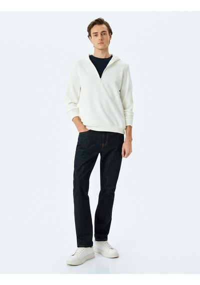 Koton Kapşonlu Pamuk Karışımlı Şardonlu Basic Yarım Fermuarlı Sweatshirt Beyaz 5wam70251mk Koton Kapşonlu Pamuk Karışımlı Şardonlu Basic Yarım Fermuarlı Sweatshirt Beyaz 5wam70251mk
