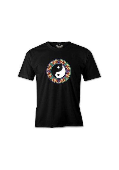 Yin Yan Symbol İn The Middle Of Mandala Design Siyah Erkek Tshirt 001
