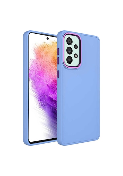 Galaxy A23 Kılıf Metal Çerçeve Ve Buton Tasarımlı Silikon Zore Luna Kapak Lila