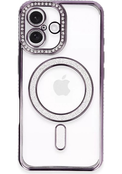 Newface Apple İphone 16 Kılıf Joke Simli Magneticsafe Kılıf - Derin Mor