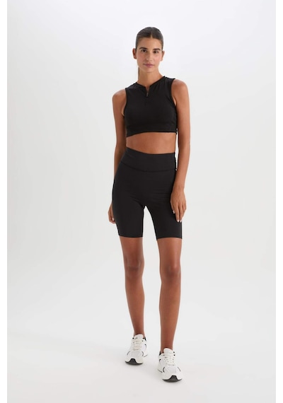 DeFactoFit Siyah Yüksek Bel Beli Saran Biker Esnek Kısa Basic Düz Sporcu Tayt Z6741AZ24SPBK81