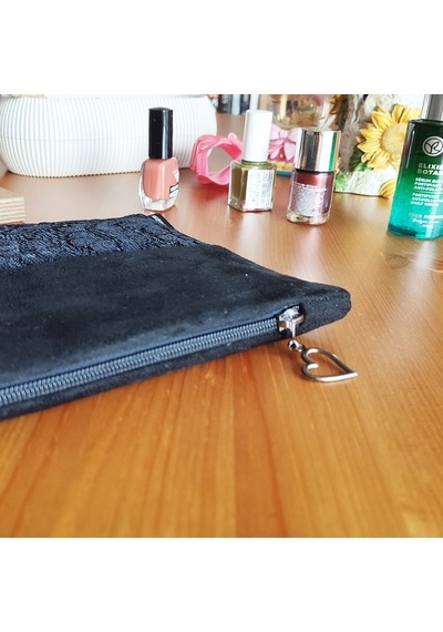 Ju Yaratıcı Tasarım Kadın Portföy & Clutch Çanta Süet Dantel Siyah