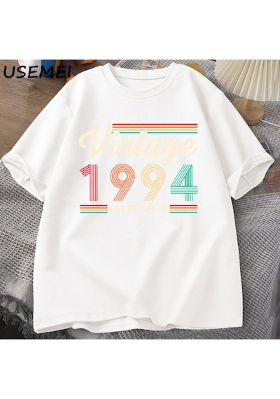 Flood Of Style 30 Yaşındaki Hediyeler T-shirt Erkekler Pamuk Kısa Kollu Tshirt Doğan 1994 Vintage 30th Doğum Beyaz