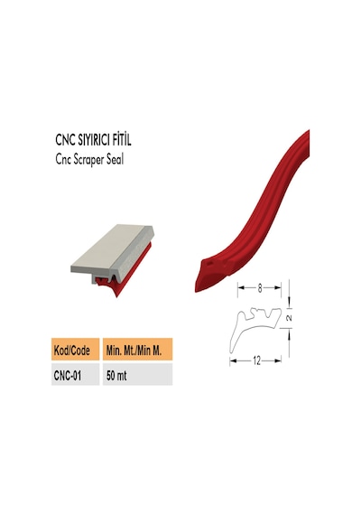 Contacall Cnc Körük Sıyırıcı Lastik Cnc Fitili 5 Metre Uzunluk Kırmızı Renk