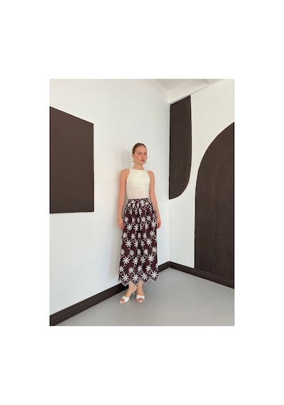 Verymoda Nakışlı Etek D2914 Kahve