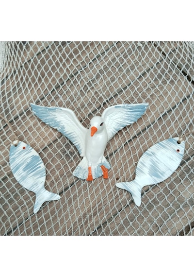 Seçenekli Martı Balık Set 1 Martı 2 Balık Beyaz