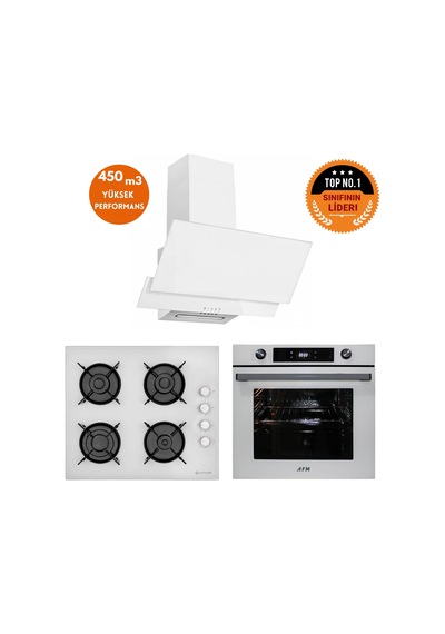 Eminçelik Ve AFM Tech 12 226+ FM7701+FM3301 Bold Dijital Cam Beyaz Ankastre Set