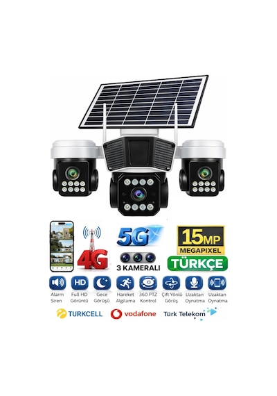 Rx95g Solar Güvenlik Kamerası Türkçe 4g Sim Kartlı Ptz Hareketli Gece Görüşlü Güneş Panelli Kamera