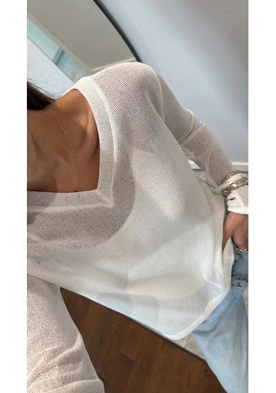 Wear Vexel Kadın V Yaka Uzun Kollu Triko İnce Bluz - Beyaz Çok Renkli Wear Vexel Kadın V Yaka Uzun Kollu Triko İnce Bluz - Beyaz Çok Renkli