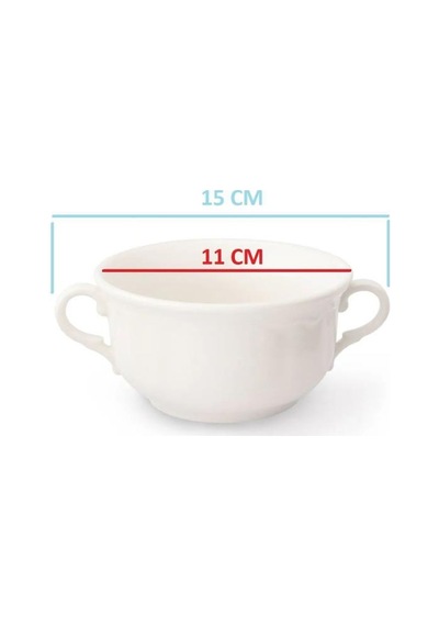 Çift Kulplu Çorba Kasesi Porselen Çorbalık Hazır Çorba Kasesi 11 Cm Beyaz