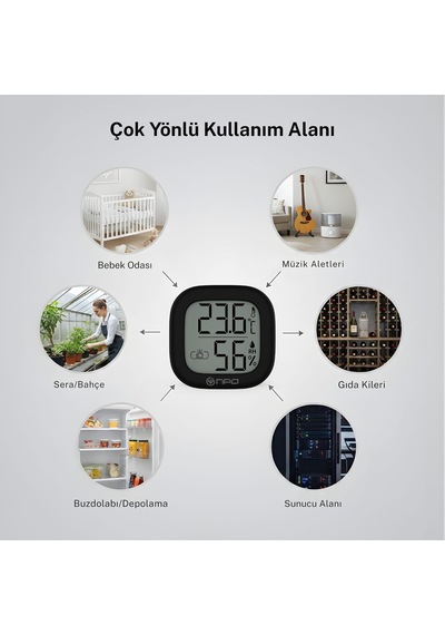 Lexroo Npt35s Dijital İç Mekan Termometresi Ve Nem Ölçer, Renkli Konfor Göstergeli, Siyah