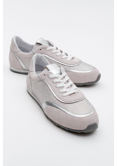 Luvishoes Luvi Shoes Bonia Beyaz Süet Gümüş Taşlı Hakiki Deri Kadın Spor Ayakkabı Beyaz