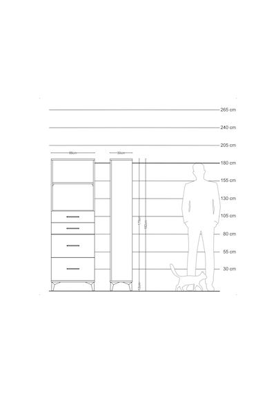 Arges Dolap 2 Raflı 4 Çekmeceli 88x30x182 Aytaşı-antrasit Aytaşı