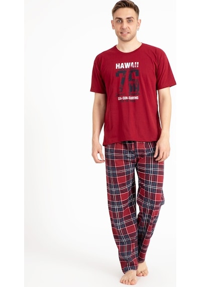 Erkek Baskılı Pijama Takımı Kısa Kollu 2170-K (548692083) Bordo