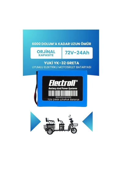 Yuki Yk-32 Greta Batarya Standart Kapasite Lifepo4 72v 24ah Elektrikli Motosiklet Bataryası