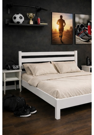 Renazzo Urban Masif Ahşap Karyola Beyaz 150x200 Beyaz - 150 X 200
