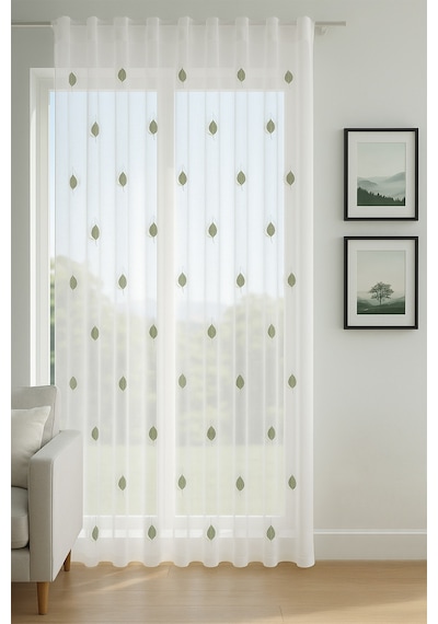 Emi Tül Perde Yeşil 140x250 Yeşil - Beyaz