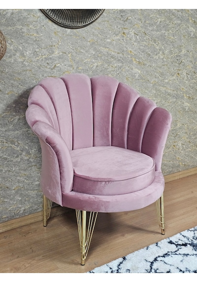 Zafir Tekli İstiridye Gold Kaplama Telli Ayak Çay Seti Koltuk Tekli Berjer , Balkon, Salon, Ofis Pembe