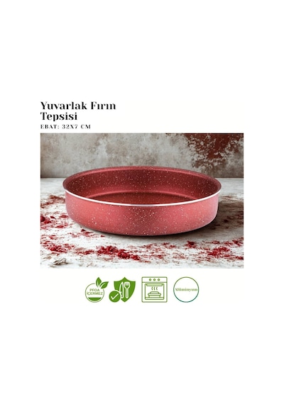 32 Cm Granit Yuvarlak Fırın Tepsisi - Kırmızı Kırmızı