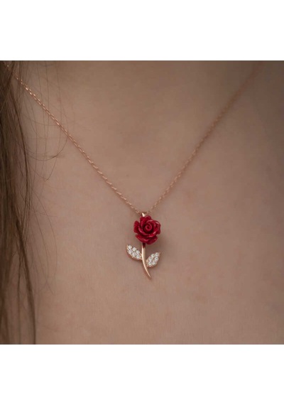 Casera's Gümüş Rose Kırmızı Gül Kolye Csr2180768 Gümüş