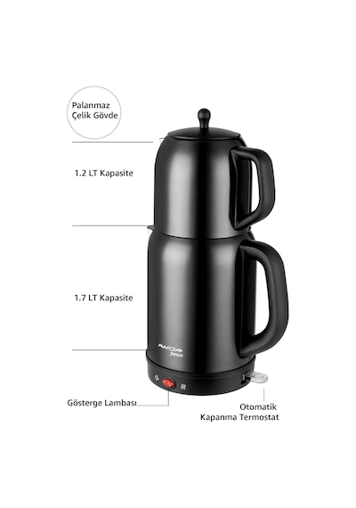 Awox Fresco 2'si 1 Arada Paslanmaz Çelik 1.7 L Çay Makinesi Su Isıtıcı