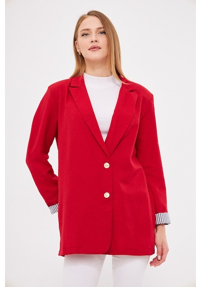 Armonika Kadın Kırmızı Kruvaze Yaka Kolu Katlama Detaylı Oversize Vatkalı Blazer Ceket Arm-25k001015