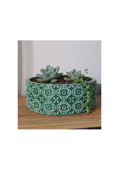 Beton Saksı Sukulent Bonzai Teraryum Arajman Çiçek Saksısı 18x7cm Bitki Hariç Yeşil