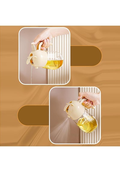 Sprey Yağlık Ve Yağdanlık, Cam Hazneli 2 Si 1 Arada Yağ Püskürtücü Ve Dökücü, 600 Ml, Krem