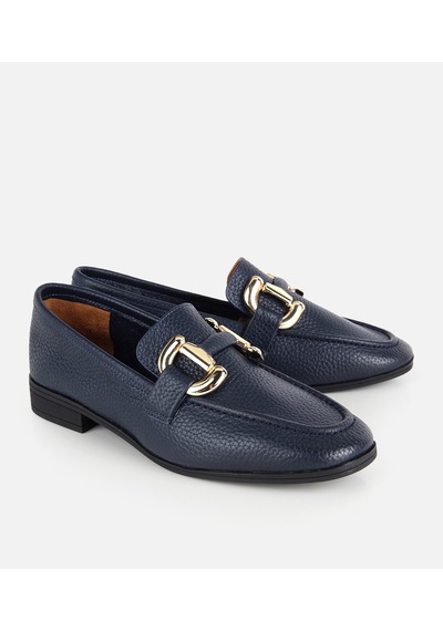 Hotiç Kadın Deri Lacivert Gold Toka Detaylı Yumuşak Dokulu Topuklu Klasik Loafer 01ayh336120a680 01ayh336120a680
