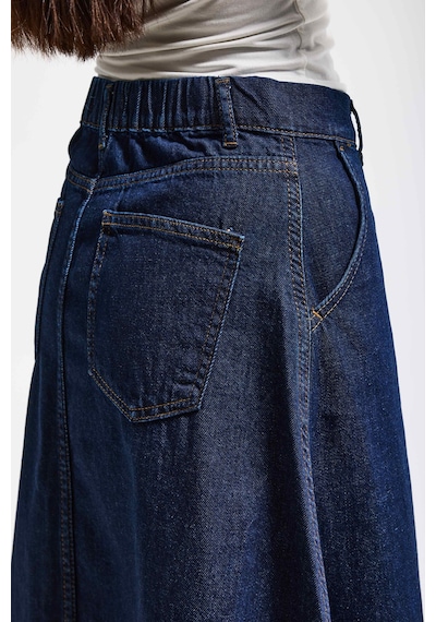 it's basic Kadın İndigo Renk 7w5-50 A Tipi Çan Kesim Maxi Boy %100 Koton Denim Etek