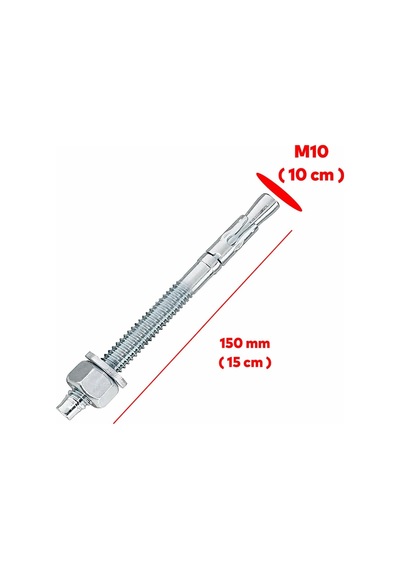 Klipsli Dübel M10x150 Mm 8 Adet Set Güçlü Tutuş Beton Tuğla Uyumlu Dayanıklı Çelik Vida