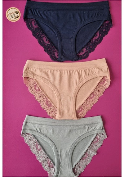 Demirsa Boutique Dantelli Ve Biye Detaylı 3'lü Lacivert, Pudra Ve Mavi Renk Modal Kadın Bikini Külot Lacivert Demirsa Boutique Dantelli Ve Biye Detaylı 3'lü Lacivert, Pudra Ve Mavi Renk Modal Kadın Bikini Külot Lacivert