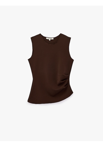 Koton Asimetrik Kesim Slim Fit Bisiklet Yaka Kolsuz Bluz Kahverengi 7wal30035ık Kahve