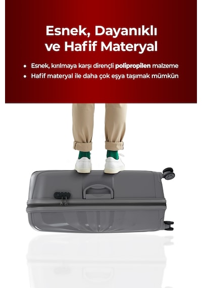 Cotpoly Home Troya Pp Polipropilen Kırılmaz Orta Boy Valiz 360 Döner Sessiz Tekerlekli Gri