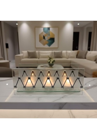 Cam Dekoratif Zikzak Tasarımlı Şamdan 20x9 Cm Tealight Ve Banyo Düzenleyici Modern Ev Ofis Masaüstü Aksesuar A.Ağaç