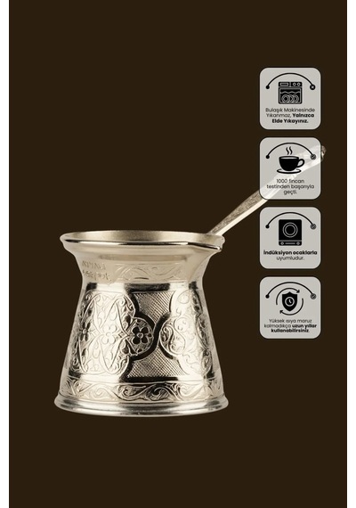 Ayvalı Desenli Döküm Cezve 6 Kişilik İndüksiyon Uyumlu 540 Ml Nikel 6016