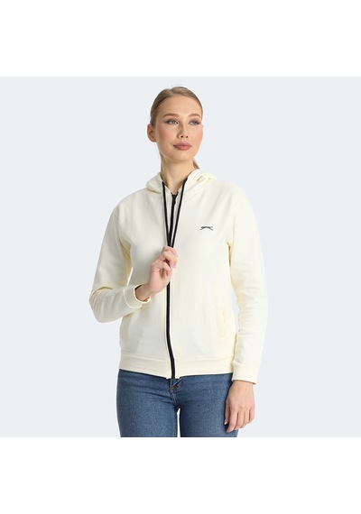 Slazenger KINET Kadın Fermuarlı Kapüşonlu Cepli Ekru Sweatshirt