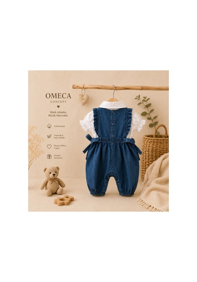 Omeca Concept Kız Bebek Denim Tulum Ve Gömlek Takımı Lacivert