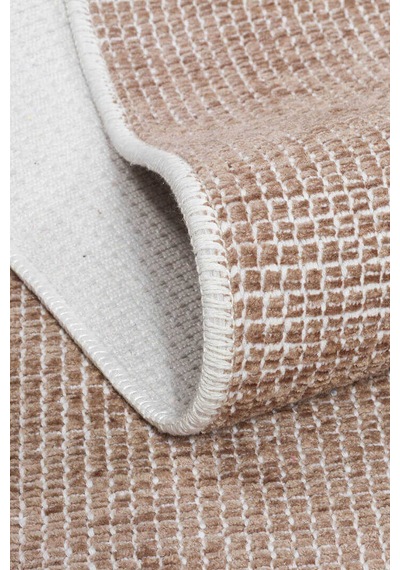 Divan Şönil Pamuklu Tek Renk Desensiz Kilim Oval Halı Hr-4501 Bej