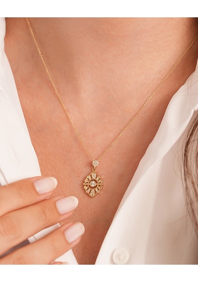 Debora Jewelry 14 Ayar Altın Taşlı Tasarım Kolye