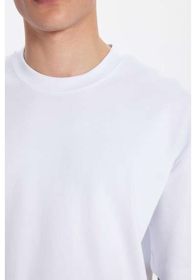 Tudors Unisex Oversize Geniş Kesim %100 Pamuk Yumuşak Dokulu Basic Bisiklet Yaka Beyaz Tişört-30842