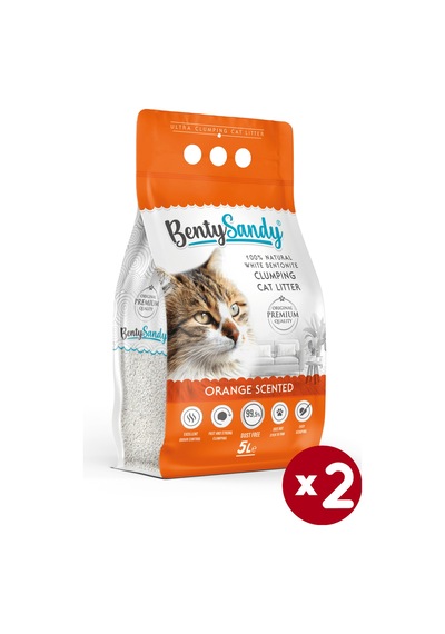 Benty Sandy Portakal Kokulu İnce Topaklaşan Bentonit Kedi Kumu 2 x 5 L