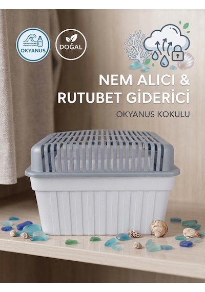 1 Kilogram Gri Kapaklı Dikdörtgen,okyanus Kokulu - Nem Alıcı Aparat + Tablet